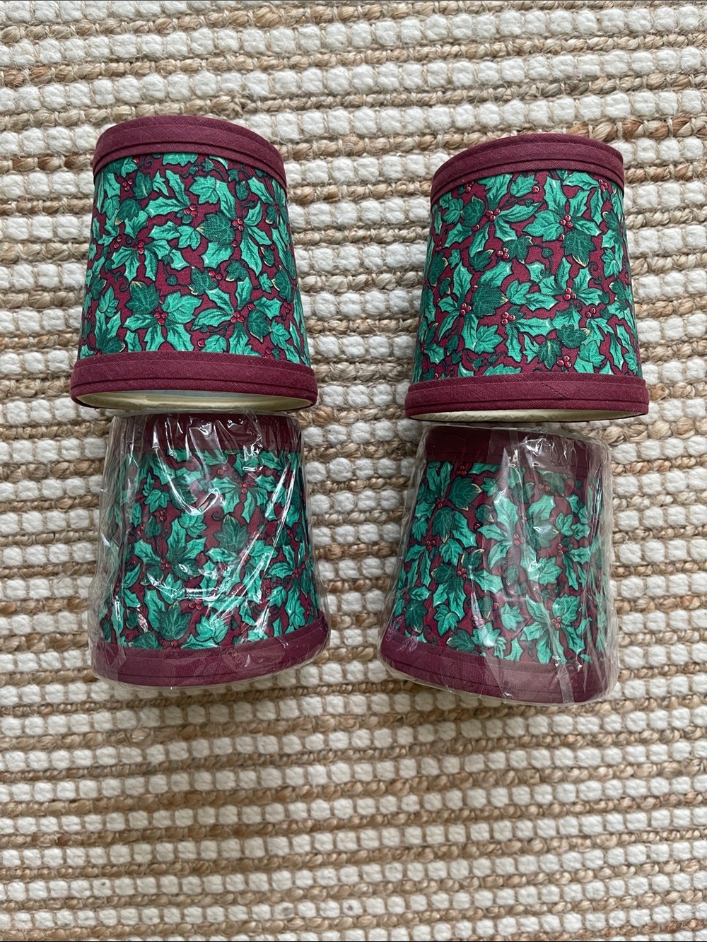 Vintage Christmas Holly Fabric Mini Clip-On Lamp Shades 4”